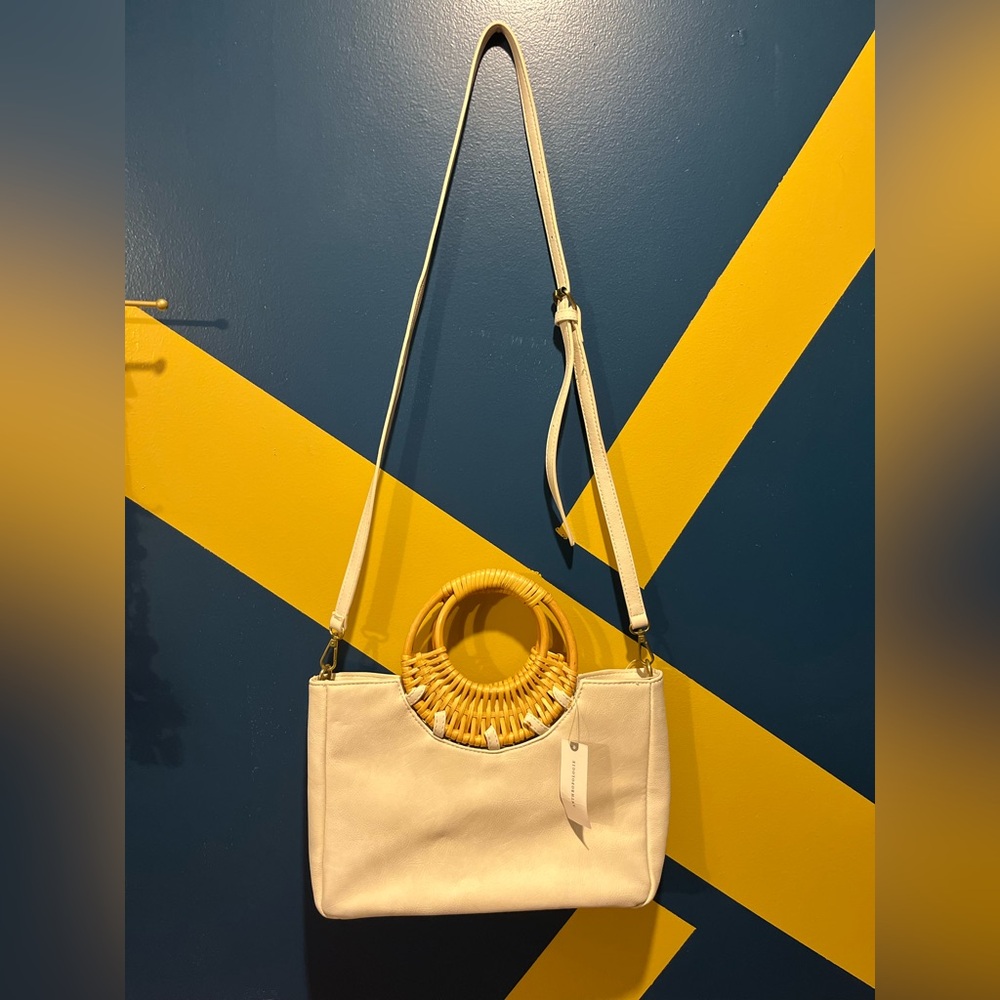 Anthropologie Ivory Wicker Handbag NWT